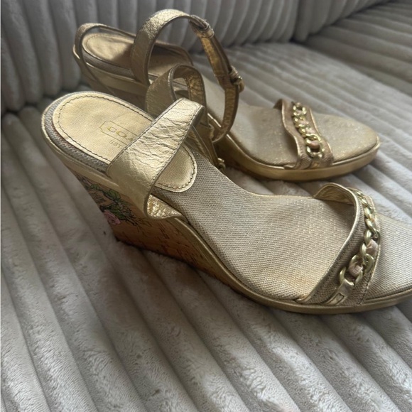 Coach Metallic Gold Chain-Trim Slingback Sandals - Picture 5 of 6